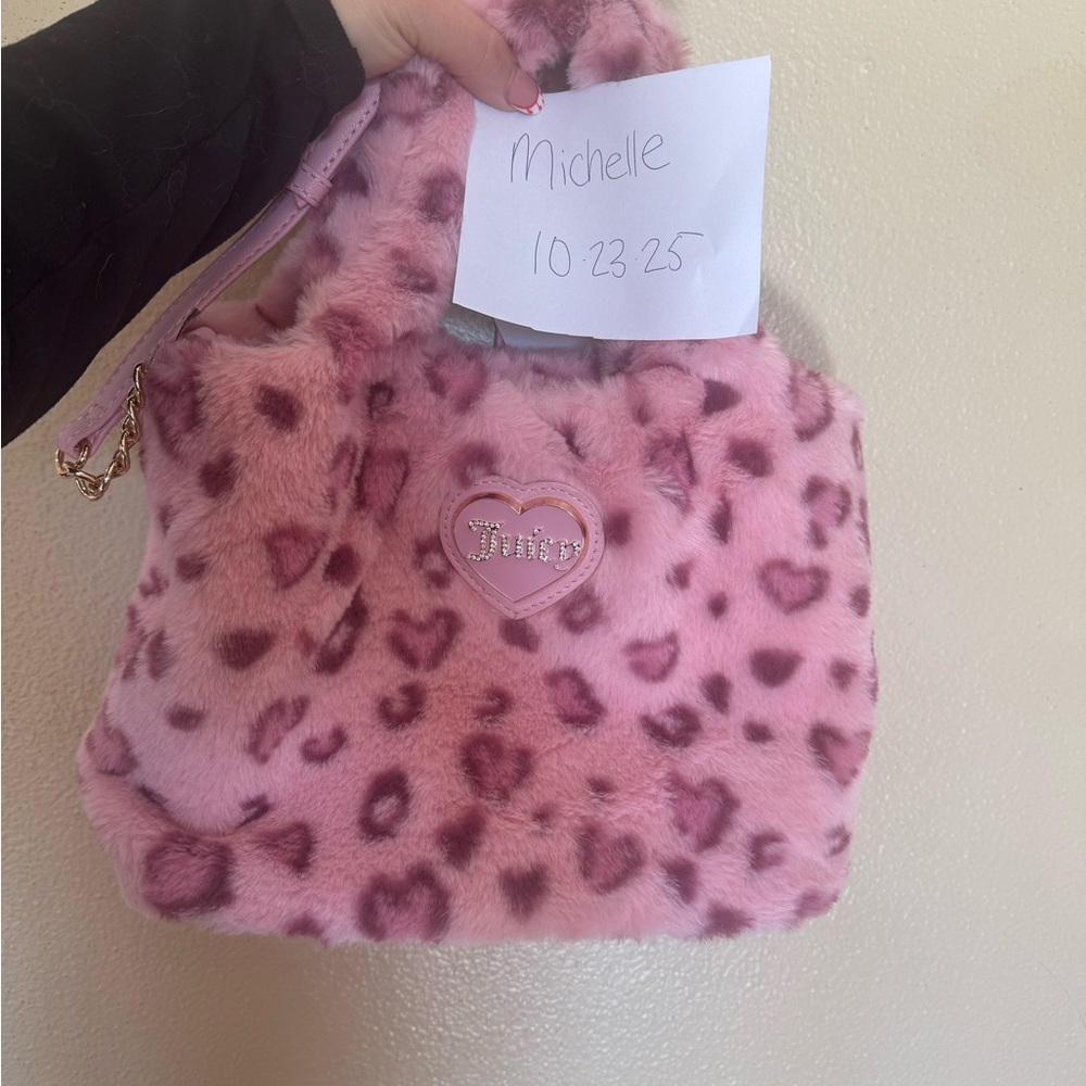 Juicy Couture Pink Faux Fur Leopard Mini Tote Purse